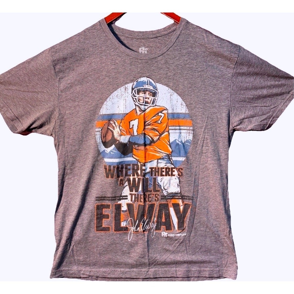 Pro Merch John Elway Denver Broncos Graphic T-Shirt Men's L‎ Gray Football Tee